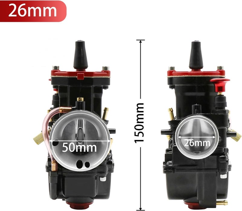 YWLUWEI PWK 26mm Carburetor Kit Universal for 75cc to 125cc 2T 4T Carburetor Air Filter Intake Pipe Manifold Main Jets Idle Jets For Mini Bike Go Kart Parts Racing (Black, 26mm) - Image 2